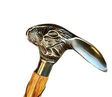 Canne De Marche Pliante En Bois Avec Poignée En Laiton Antique En Forme De Lapin