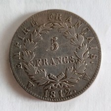 Pièce 5 Francs Napoléon I 1812 W Argent 25 Gr