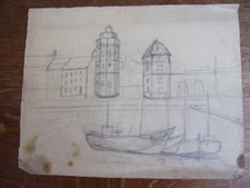 dessin au crayon. Marine. Port
