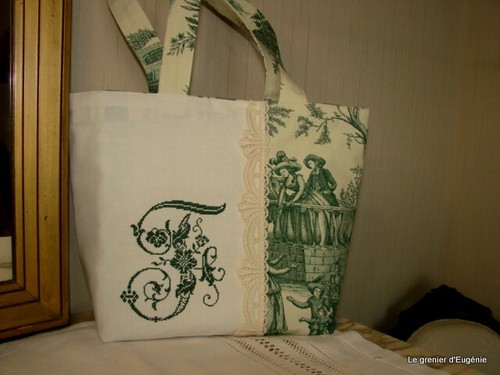 Sac toile jouy verte - sac, de