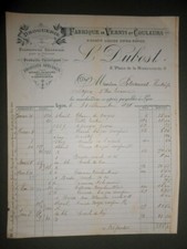 facture ancienne Droguerie L Dubost Lyon 1898fabrique vernis couleurs