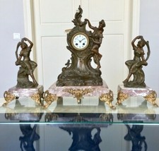 Pendule Art Nouveau Garniture de Cheminée XXe Siècle - Régule Marbre Rose 