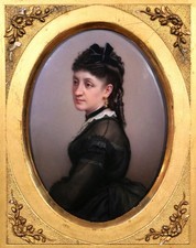 Tableau cadre peinture miniature porcelaine portrait femme russe Baronne Mulhens