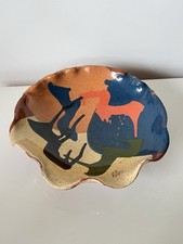 Coupe / vide-poche en céramique émaillée abstraite signée organique Memphis 80s