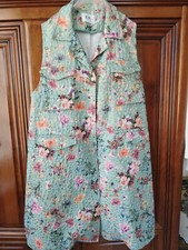 SUPERBE VESTE-GILET LONGUE SANS MANCHES, TISSU GAUFRE PASTEL DORE - TAILLE 44-46