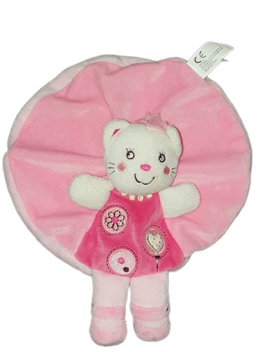 Doudou plat chat rose blanc - doudou,