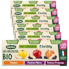 Bledina Les Récoltes Bio - 1 Pommes + 1 Pommes Mûres + 1 Pommes Pruneaux, Lot...
