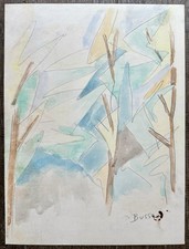 BUSSE Jacques Serge Aquarelle Composition Abstraite Abstraction Colorée Peinture