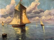 Ecole Française circa 1920 Marine cadre Montparnasse ou Bouche signée monogramme