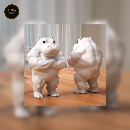 Hippopotame musclé statue
