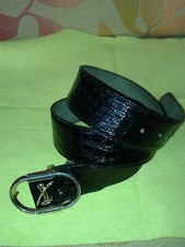 Ceinture/ceinturon en véritable crocodile noir vernis