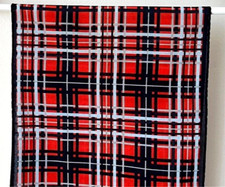 Foulard Vintage Gim Renoir Carreaxu Rouge Orangé Bleu Gris 27,8 x 135cm Neuf !