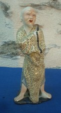 V71 Statue Figurine ancien Porcelaine Peinte Chine Homme Pecheur Chinese Export