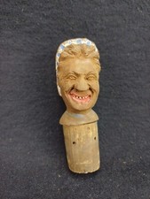 rare ancien bouchon bouteille art populaire bois sculpté mégère sorcière vieille
