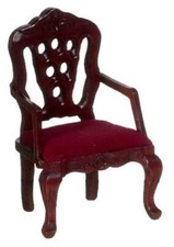 Maison de Poupées Acajou & Rouge Sculpté Dos Fauteuil Victorien Meuble de Salon
