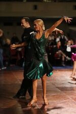 Robe latine VESA, verte métallisée, cristaux Swarowski