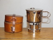 Réchaud de voyage ancien en métal, étui cuir, militaire, anglais WW1, début XXè