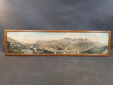 Ancien cadre en bois avec image panoramique d'Albertville sous vitre années 1950
