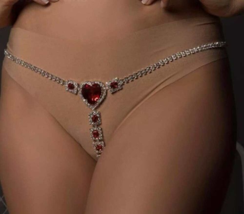 String rouge bijou cristal - string,