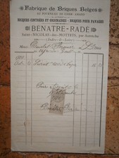 FACTURE ANCIENNE fabrique de brique saint nicolas des mottets 1901 bénatre radé