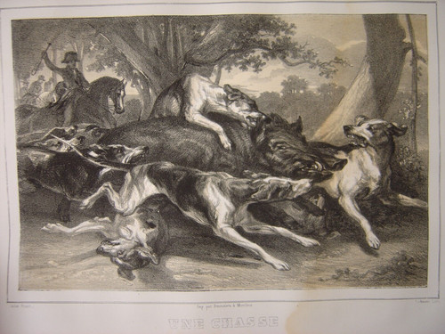 Lithographie une chasse - lithographie, au