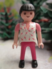 Rare passagère du train électrique femme brune haut rose et blanc PLAYMOBIL 4011