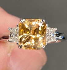 Bague saphir orange taille rayonnante diamant 3,00 ct en platine massif 950 3...