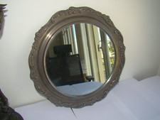 Miroir mural, cadre en métal argenté, diamètre miroir 27 cm #1624#