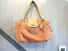 SAC CUIR BEIGE ET TOILE ORANGE