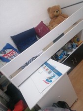 lit enfant 90x190 blanc et gris avec bureau encastré état neuf 