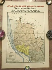 WINE MAP BORDEAUX COTES DE BOURG COTES DE BLAYE FRANCE 1943 LARGE ANTIQUE MAP 