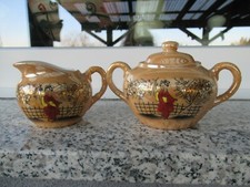 SUCRIER CREMIER Porcelaine JAPONAISE GEISCHAS FOND NACRE