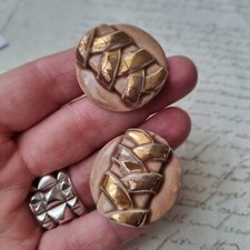 LINE VAUTRIN 2 Boutons Anciens en Céramique 30 mm Rose et Doré