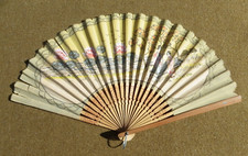 ÉVENTAIL VINTAGE EN PAPIER PLIÉ - DÉCOR ASIATIQUE PEINT À LA MAIN