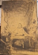 Dessin ancien sur papier vergé – “Le Repas à Emmaüs” d’après Rembrandt – XIXe...