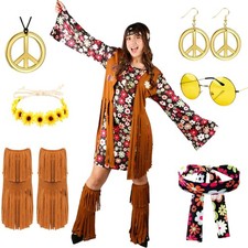 Déguisement Hippie Femme Ensemble Costume de Carnaval pour Femme Hippie Robe ...