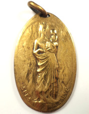 MÉDAILLE RELIGIEUSE ANCIENNE – SIGNÉE OVIDE YENCESSE – VIERGE À L’ENFANT – BRONZ