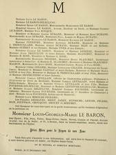 LE BARON Delecluse Rocque Tribouillard FAIRE PART Blanchet Cellier Yver 1899