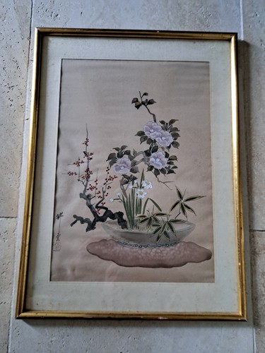 Ikebana peinture sur soie - peinture,