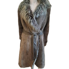 DEVERNOIS Veste Manteau Peau Cuir d'agneau T38 couleur Gris Taupe TTBE