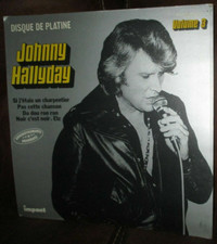 Johnny Hallyday-Ancienne affiche cartonnée-années 70-Impact,disque de Platine
