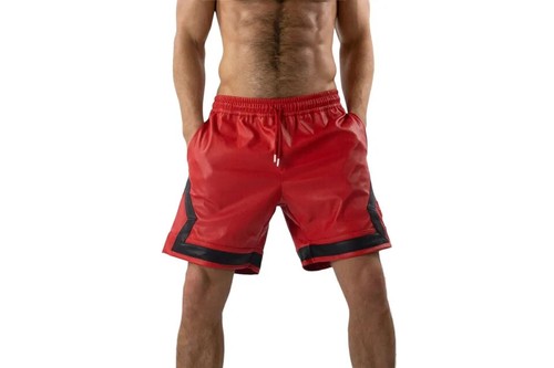 Short cuir rayé - short, rouge