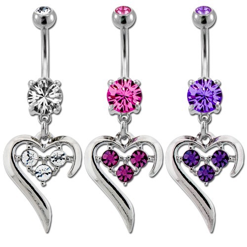 Heart with gems belly - gems, belly/navel