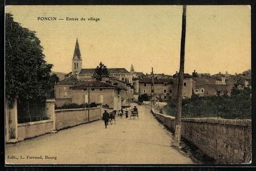 Cpa poncin entrée village - poncin,, du