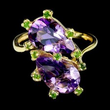 Bague En Argent Sterling 925 Pierre Améthyste 12x8mm Chrome Diopside Bijoux 8