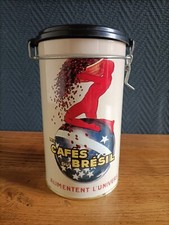 Boîte Métal Cylindrique Vintage Cafés du Brésil - Rangement Café Rétro