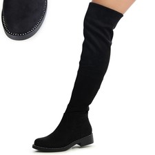 Chaussures Femme Velours Cuissardes Paillettes Retroussable Bottes Stretch