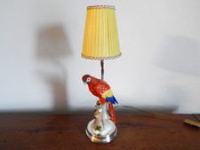 SUPERBE ANCIENNE LAMPE en PORCELAINE Allemande Perroquet DRESDEN Socle Métal