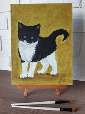 Peinture à l'huile originale chat noir Pet Art 12 par 9 smoking chaton oil...