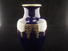 Vase balustre ancien Camille Tharaud Limoges bleu de four/cobalt décor doré